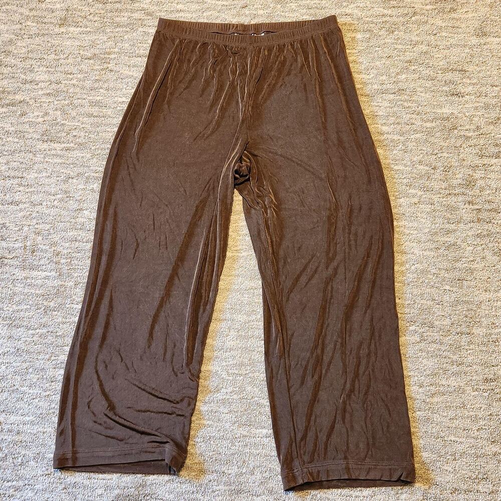 CHICOS Travelers Pants Womens 3 Brown Knit Wide Leg Pull On Stretch 31x27